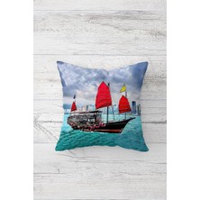 MUJGAN Pelangi Deniz Manzarası Yelkenli Tekne Çift Tarafı Baskılı Gizli Fermuar Yastık Kılıfı Kırlent Yastık Kılıfı, Deniz Mavisi 45 x 45