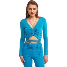 MUJGAN 3795 Büzgülü Top-Turkuaz
