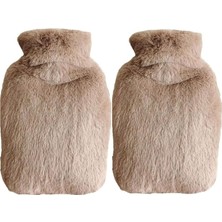 MUJGAN Iki Adet Sıcak Su Torbası Yan Cepli Bej Peluş Termofor 27X17X2CM 1 Litre
