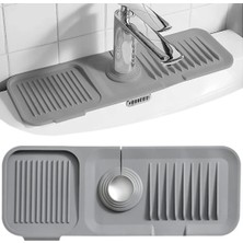MUJGAN Tanemce Elastik Musluk Matı Su Tutucu Düzenleyici Kaydırmaz Taban Organizer Mutfak Banyo Lavabo, Antrasit