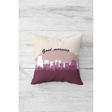 MUJGAN Pelangi Good Morning Şehir Temalı Çift Tarafı Baskı Gizli Fermuar Yastık Kılıfı Kırlent Koltuk Yastık Kılıfı, Gül Kurusu 45 x 45
