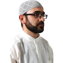 MUJGAN Makine Örgüsü Dantel Detaylı Namaz Takkesi Gri