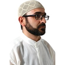 MUJGAN Makine Örgüsü Dantel Detaylı Namaz Takkesi Bej