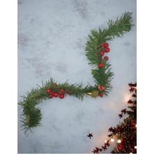 MUJGAN Yılbaşı Süsleme Seti, Yeşil Garland, Meyveli Palamut ve Çam Dalı Dekorasyonu, Şömine ve Duvar Için, 50 cm