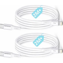 MUJGAN 2 Adet x 2 Metre Kablo Seti, Type C-Lightning 27WATT Pd Hızlı Şarj, Remorax Wahoo, Beyaz/gümüş Metal