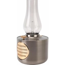 MUJGAN Retro Gaz Lambası Şeklinde Dimmerli Işıklı Bluetooth Hoparlör Başucu Lambası Fonksiyonlu (Gümüş)
