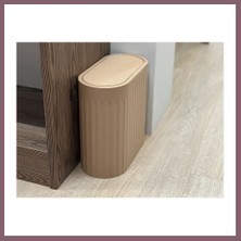 Bezos 3D Baskı Yivli Oval Çöp Kutusu Sallanır Kapaklı Banyo Tuvalet Mutfak Ofis Kovası 24X12X23 cm Bej Bzss