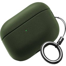 MUJGAN Minesk Airpods Pro 2. Nesil ile Uyumlu Leather Skin Serisi Parmak Izi Tutmayan Dış Yüzeye Sahip ve Mükemmel Koruma Sağlayan Orta Sertlikte Silikon Kılıf (Haki)