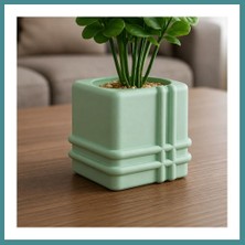 Bezos 3D Baskı Square Planter - Izgara Desenli Küp Saksı-Mint Mac