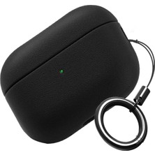 MUJGAN Minesk Airpods Pro 3 ile Uyumlu Leather Skin Parmak Izi Tutmayan ve Çizilmeyen Dış Yüzeye Sahip Mükemmel Koruma Sağlayan Orta Sertlikte Silikon Kılıf (Siyah, Airpods Pro 3. Nesil 2025)