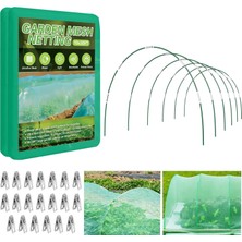 MUJGAN Bahçe Filesi Seti, 10 x 30 Ft Yeşil Ultra Ince Örgü ve 6 Set 8ft Fiberglas Bahçe Çemberi, Yükseltilmiş Yataklar Için, Böcek Ağları, Sıra Örtüsü, Ağ, Bitkileri, Sebze, Meyve, Çiçek