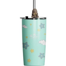 MUJGAN Miniso We Bare Bears Lisanslı Pipetli Termos (530ML) - Boz Ayı