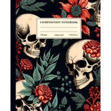 MUJGAN Composition Notebook College Ruled: Vintage Floral Skulls Illustration Composition Book | Pretty Aesthetic Journal For School, College, Office Or Work