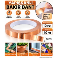 Hobialem Yapışkanlı Iletken Bakır Bant 10 mm x 10 Metre – Elektronik, Emı Koruma ve Hobi Bandı