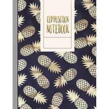MUJGAN Composition Notebook: Pineapple College Ruled Lined School Writing And Journaling Paper Book - Journal Diary For Girls Women - Trendy Gold Dark Blue Pattern