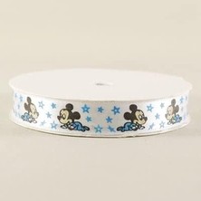 MUJGAN Bebek Mickey Mouse Temalı Beyaz Saten Kurdela 1.5 Cm. x 10 Metre