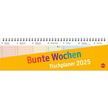 MUJGAN Bunte Wochen Wochenquerplaner 2025: Übersichtlicher Umklapp-Kalender 2025 Mit Farbig Markierten Tagen. Tisch-Kalender Für Den Schreibtisch.