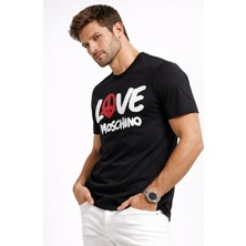 Love Moschino %100 Pamuk Slim Fit Logo Print T-Shirt W630648 M4266 Siyah