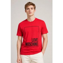Love Moschino %100 Cottone Big Box Branding Regular Fit T-Shirt Kırmızı