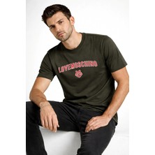 Love Moschino %100 Pamuk Slim Fit Instıtutıonal - Print T-Shirt Haki