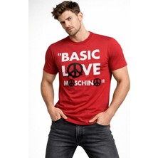 Love Moschino Slim Fit Basic Peace Symbol Logo T-Shirt Kırmızı
