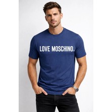 Love Moschino Pamuklu Logo Print Jersey T-Shirt Mavi