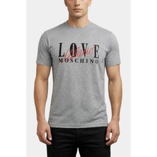 Love Moschino Slim Fit Pamuklu Milano Logo Tee Gri