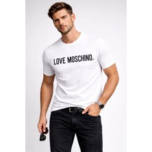 Love Moschino Pamuklu Logo Print Jersey T-Shirt Beyaz