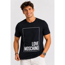 Love Moschino %100 Cottone Big Box Branding Regular Fit T-Shirt Lacivert