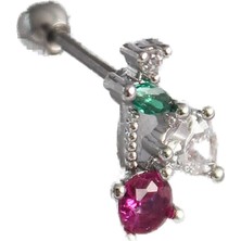 MUJGAN 316L Çelik Gümüş Renk Zirkon Taşlı Tragus Piercing - TJ-PR1227