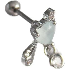 MUJGAN 316L Çelik Gümüş Renk Beyaz Minelik Kalp Sallantı Zirkon Taş Detay Tragus Piercing - TJ-PR1229