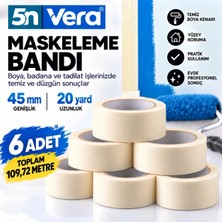 5N Vera Maskeleme Bandı 45 mm x 20 Yard 6 Adet – Geniş Kağıt Bant, Boyacı Bandı, Boya Badana, Tadilat ve Yüzey Koruma