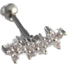 MUJGAN 316L Çelik Gümüş Renk Zirkon Taşlı Yonca Tragus Piercing - TJ-PR1255
