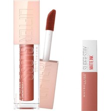 MUJGAN Maybelline New York Lifter Gloss Nemlendirici Dudak Parlatıcısı 009 Topaz & Mini Super Stay Matte Ink Likit Mat Ruj 65 Seductress Makyaj Seti