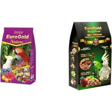 MUJGAN Eurogold Ballı ve Meyveki Karışık Papağan Yemi, Doğal Içerik, 750 gr & Eurogold Deluxe Blend Fruits&nuts Meyveli ve Kuruyemişli Papağan Yemi, 650 gr