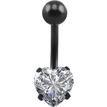 MUJGAN Chavin Beyaz Kalp Taşlı Siyah Çelik Göbek Piercing DP47