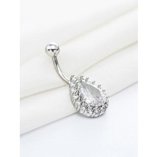 MUJGAN Chavin Beyaz Damla Taşlı Çelik Göbek Piercing DT59BY