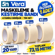 5N Vera 4 Farklı Genişlikte Maskeleme ve Kestirme Bandı Seti – 18, 25, 36 ve 45 Mm’den 1’er Adet, Her Rulo 20 Yard, Kağıt Boyacı Bandı, Boya Badana, Tadilat ve Yüzey Koruma