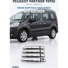 Trobus Peugeot Partner Tepee 2008-2018 Uyumlu Krom Kapı Kolu Kaplaması 4 Kapı Paslanmaz Çelik
