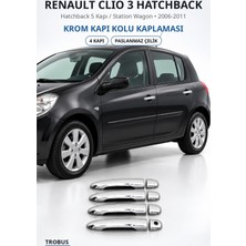 Trobus Renault Clio 3 Hatchback 2006-2011 Uyumlu Krom Kapı Kolu Kaplaması 4 Kapı Paslanmaz Çelik