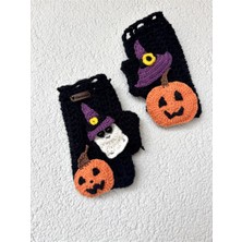 Gözde Tasarım Butik Kadın Siyah Renk Cadılar Bayramı Halloween Temalı Örgü Tığişi Parmaksız Eldiven
