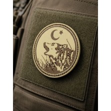 Atölyeden Premium Bozkurt Taktik Peç - Ay Yıldızlı Cırtlı Askeri & Airsoft Kol Arması (Baskı) 5 cm Çap