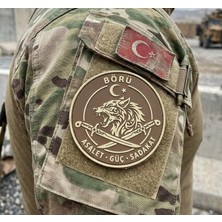 Atölyeden Premium Börü Asalet Güç Sadakat Peç - Taktik Cırtlı Askeri Arma  Baskı Çöl Rengi) Patch