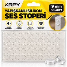 Krpy Yapışkanlı Şeffaf Silikon Ses Stoperi 9 mm 50 Adet – Mobilya Dolap Kapağı, Çekmece ve Kapı Için Sessiz Kapanma Tamponu