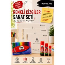 KarmaOfis 24 Renk Keçeli Boya + 3 Farklı Gramajda Stick Yapıştırıcı + 3 Adet 110 gr 25X35 cm Resim Defteri
