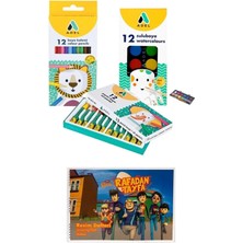 Adel Kuru Boya Pastel Boya Sulu Boya 3'lü 12 Renk Boya Seti Resim Defteri Hediyeli