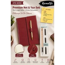 KarmaOfis Bordo Renk 15X21 Kalemli 3 Kapaklı 96 Yaprak Çizgili Defter ve Primeo M Uç Dolmakalem Seti – 7 Renk Seçeneği