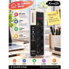 KarmaOfis Spg3-J-5 5’li Akım Korumalı Priz 1.5 Metre Kablo 306 Joule 2500W – 1 Adet Seçenekli