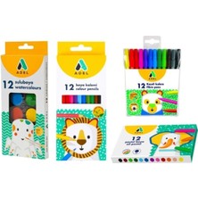 Adel Boyama Seti 12 Renk Pastel+Sulu+Kuru Boya+Keçeli Kalem