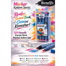 KarmaOfis 12'li Standlı Alkol Bazlı Çift Uçlu Marker Kalem Seti - Profesyonel Çizim & Tasarım Kalemi